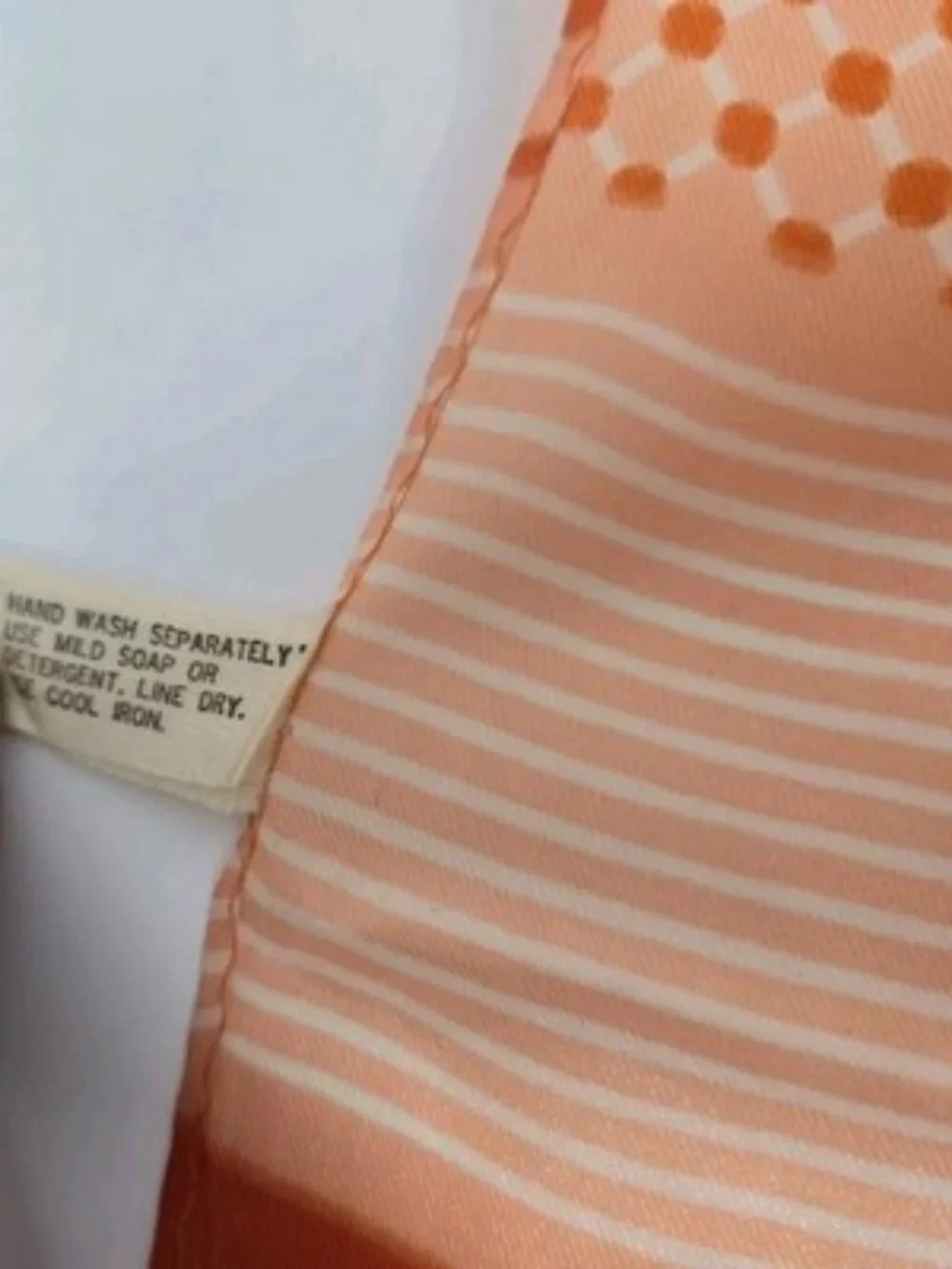 ​Vintage Glentex Scarf RN3988 100% Acetate Peach Polka Dot/Stripes Made In Japan